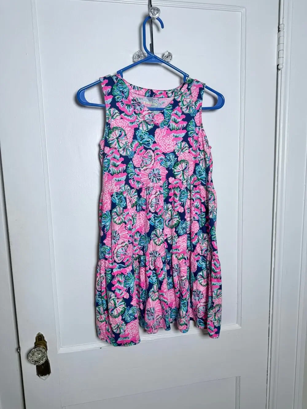 Lilly Pulitzer Girls XL Mini Lorina Dress Oyster Bay Navy Shroom With A View